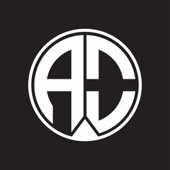 AO Logo monogram circle with piece ribbon style on black background