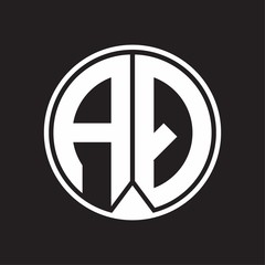 AQ Logo monogram circle with piece ribbon style on black background