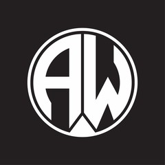 AW Logo monogram circle with piece ribbon style on black background