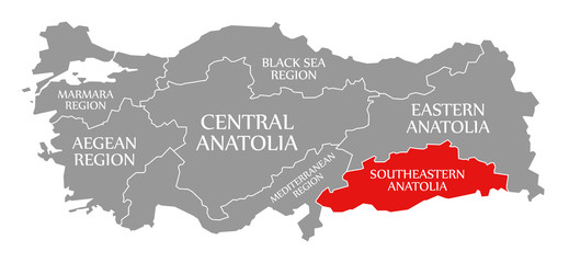 Southeastern Anatolia red highlighted in map of Turkey