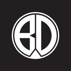 BD Logo monogram circle with piece ribbon style on black background