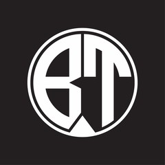 BT Logo monogram circle with piece ribbon style on black background