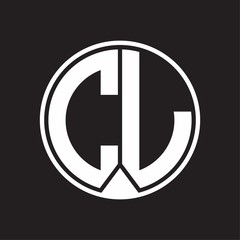 CL Logo monogram circle with piece ribbon style on black background