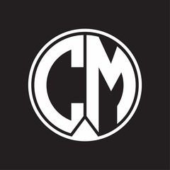 CM Logo monogram circle with piece ribbon style on black background