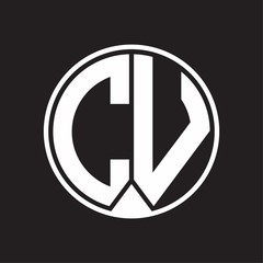 CV Logo monogram circle with piece ribbon style on black background
