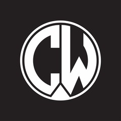 CW Logo monogram circle with piece ribbon style on black background