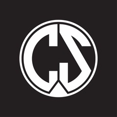 CS Logo monogram circle with piece ribbon style on black background