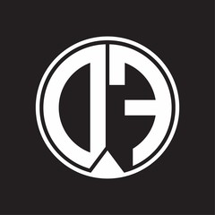 DF Logo monogram circle with piece ribbon style on black background