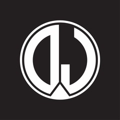 DJ Logo monogram circle with piece ribbon style on black background