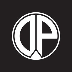 DP Logo monogram circle with piece ribbon style on black background