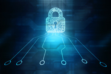 2d illustration Safety concept: Closed Padlock on digital background