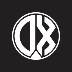 DX Logo monogram circle with piece ribbon style on black background