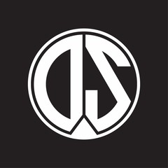 DS Logo monogram circle with piece ribbon style on black background