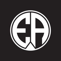 EA Logo monogram circle with piece ribbon style on black background