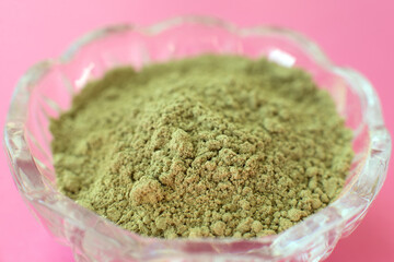 natural henna powder, Concept female beauty and cosmetology. Eyebrow and hair coloring. macro shot....