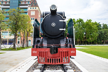 Steam engine locomotive train head, vintage old train at Siriraj Hospital Museum