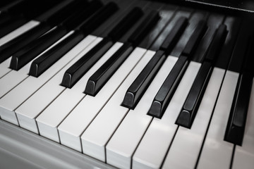 Close-up of black and white piano keys.