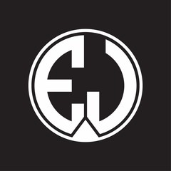 EJ Logo monogram circle with piece ribbon style on black background