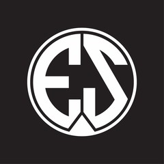 ES Logo monogram circle with piece ribbon style on black background