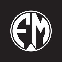 FM Logo monogram circle with piece ribbon style on black background