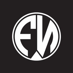 FN Logo monogram circle with piece ribbon style on black background