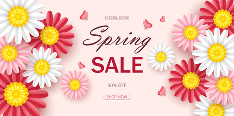 Spring sale background with beautiful flowers