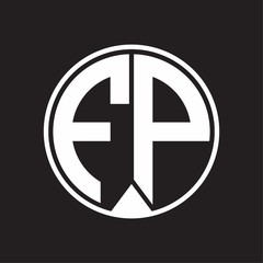 FP Logo monogram circle with piece ribbon style on black background