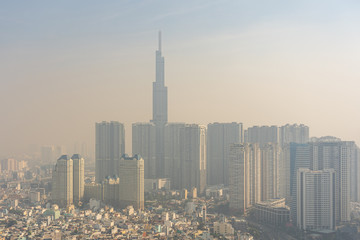 Hazy sky caused by air pollution issue in industrial city