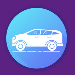 Fototapeta na wymiar SUV car icon on blue background. Flat vector illustration.