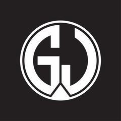 GJ Logo monogram circle with piece ribbon style on black background