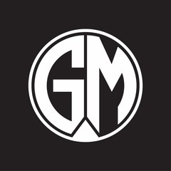 GM Logo monogram circle with piece ribbon style on black background