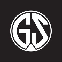GS Logo monogram circle with piece ribbon style on black background