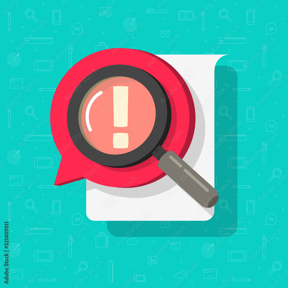 Aufkleber identify document file search or risk comment censor in online chat bubble speech icon vector flat c