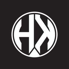 HK Logo monogram circle with piece ribbon style on black background