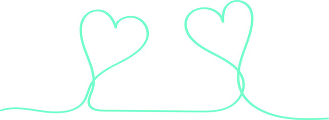 Two blue hearts on one line - outline drawing for an emblem or logo. Template for greeting card for Valentine's Day.