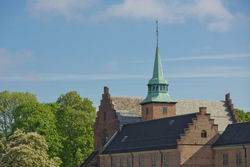 Fototapeta premium Akershus Fortress or Akershus Castle of Oslo in Norway is a medieval castle that was built to protect and provide a royal residence