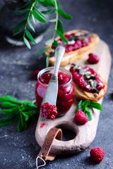Chia raspberry jam.style rustic.selective focus