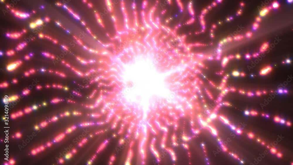 Wall mural beautiful glowing pink tunnel of sparkling shiny light particles - 4k seamless loop motion backgroun