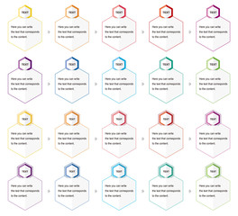 Hexagon button icon and a banner for writing text.Icon for Banner.Multiple colored button icons and multI-color hexagon banners with edges between cut paper.