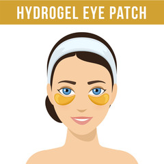 Golden hydrogel eye patches. Cosmetic collagen eye patches. Eye patches for beauty and skin care. Vector
