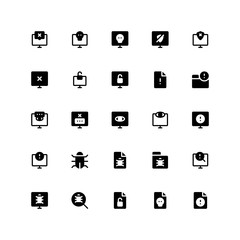 Set of virus, hack, phishing computer glyph style icon - vector