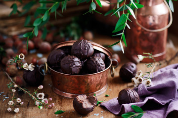 Buckweat chocolate truffles.style rustic