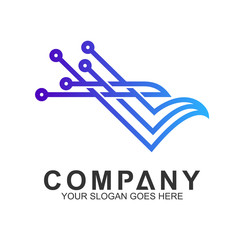 abstract eagle logo,eagle + electronic circuit line shape