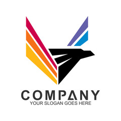 abstract eagle logo with colorful line shape in flat style