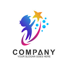 kid reaching star flat logo design