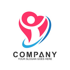 flat kid logo design in heart shape