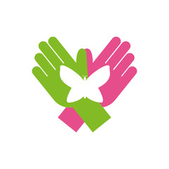 Fototapeta premium Hands with butterfly of zero discrimination day, flat style icon