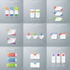 Infographic elements. Set of infographic design layouts with 9 option. Round diagrams, workflow and flowcharts, thin line icons and place for text. bar and line charts, -Vector..
