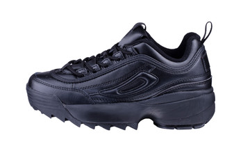 One black sneaker on a white background. Sport shoes.