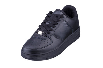 One black sneaker on a white background. Sport shoes.